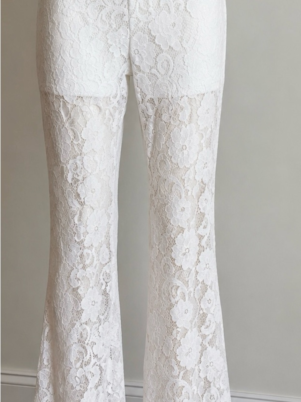 White Lace Flare Pants - Elegant Floral Jumpsuit Bottom